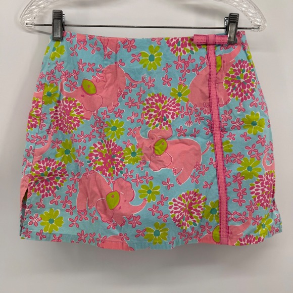 Lilly Pulitzer Dresses & Skirts - Lilly Pulitzer Mini Skirt Womens 2 Blue Pink Elephant Floral Print A-Line Cotton
